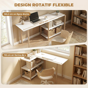 Bureau design naturel bambou blanc modulable angle ou droit