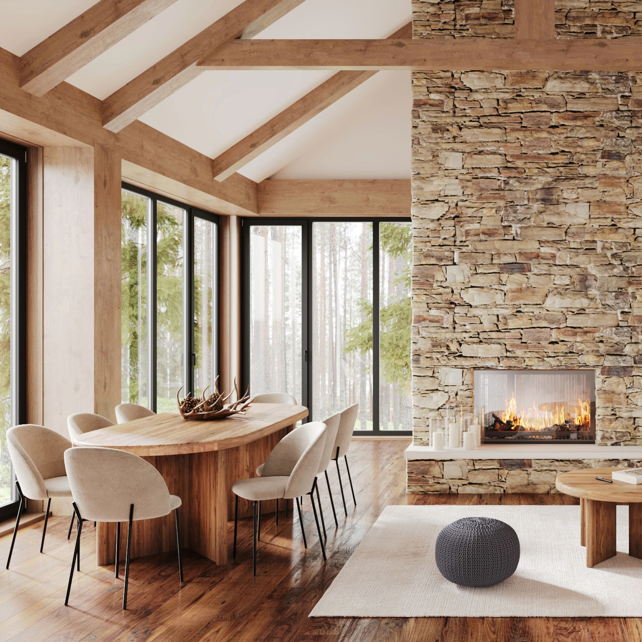 Pouf tricot rond en coton gris foncé  D40 cm - Elisa