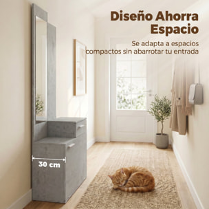 HOMCOM Recibidor de Entrada con Espejo y Zapatero Abatible, Mueble Recibidor de 2 Piezas con Asiento, Cajón, Mesa Pequeña para Pasillo, 61x30x170 cm, Gris