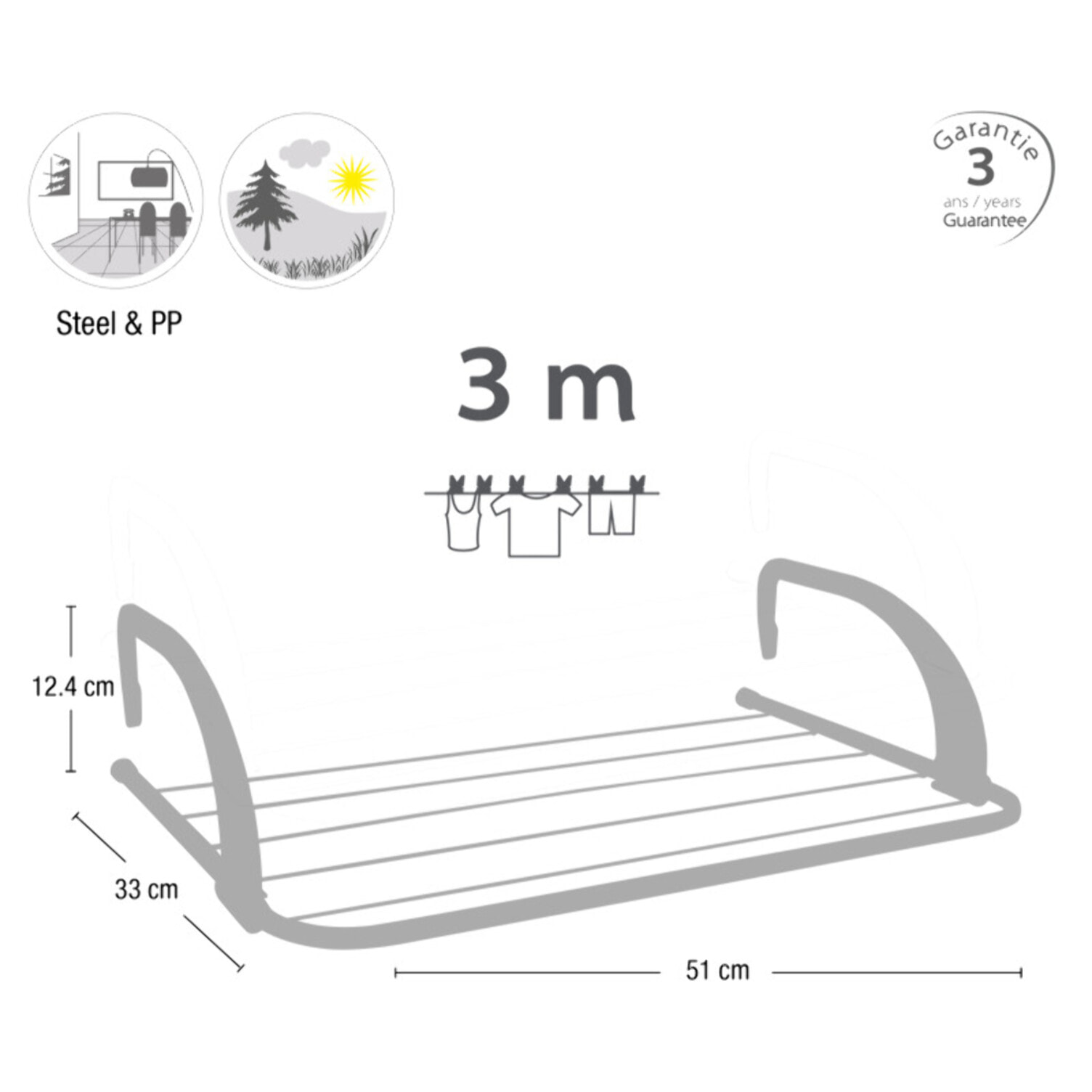Etendoir balcon 3M Acier Blanc & Noir MSV