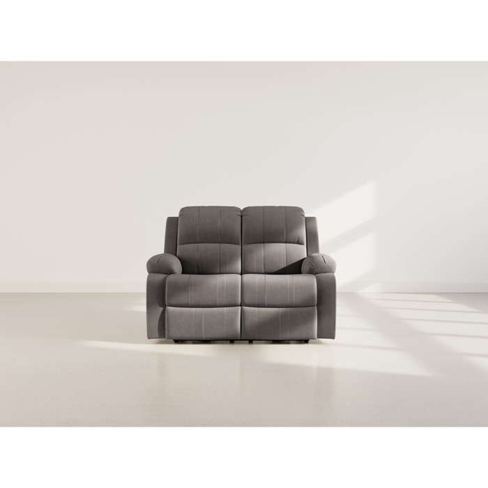 Armand - Canapé 2 places relax électrique en velours côtelé - Gris