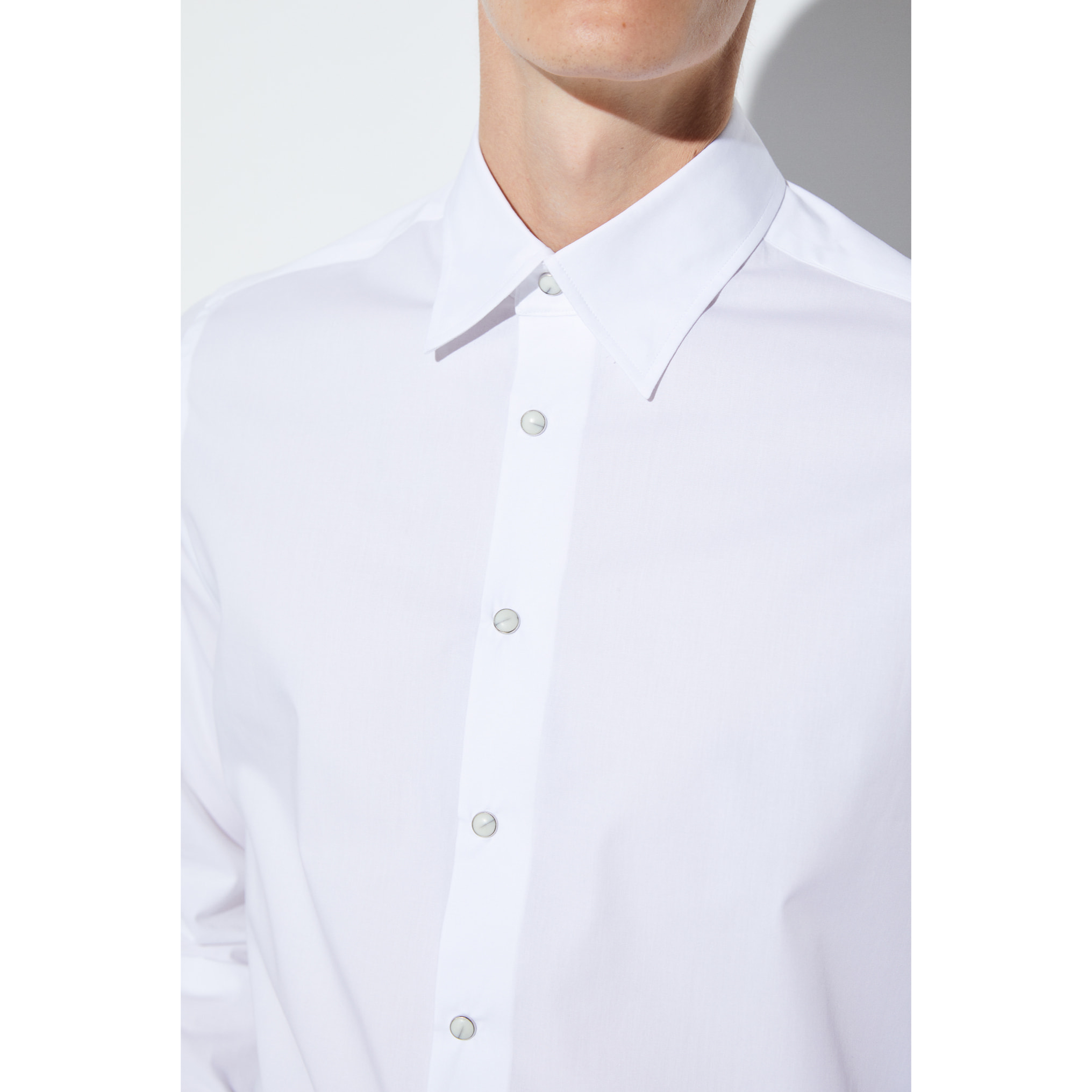 Camicia Uomo 1 Bottone Button Down Slim Popeline Stretch Unito Bianco