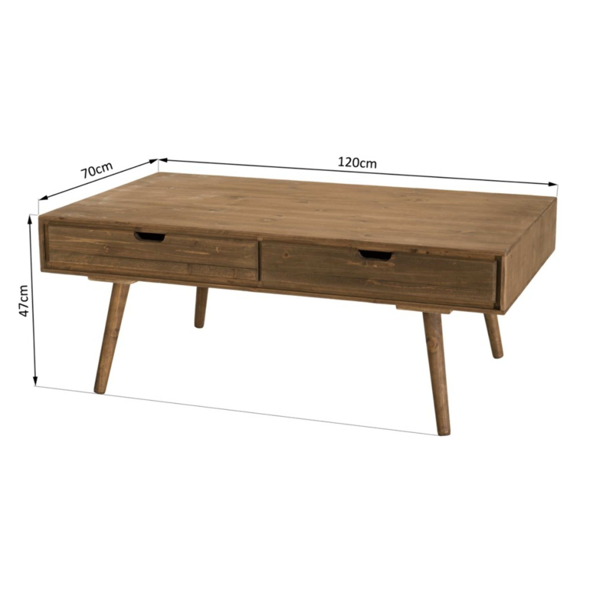 ANDY - Table basse marron scandi rectangulaire 4 tiroirs bois Sapin
