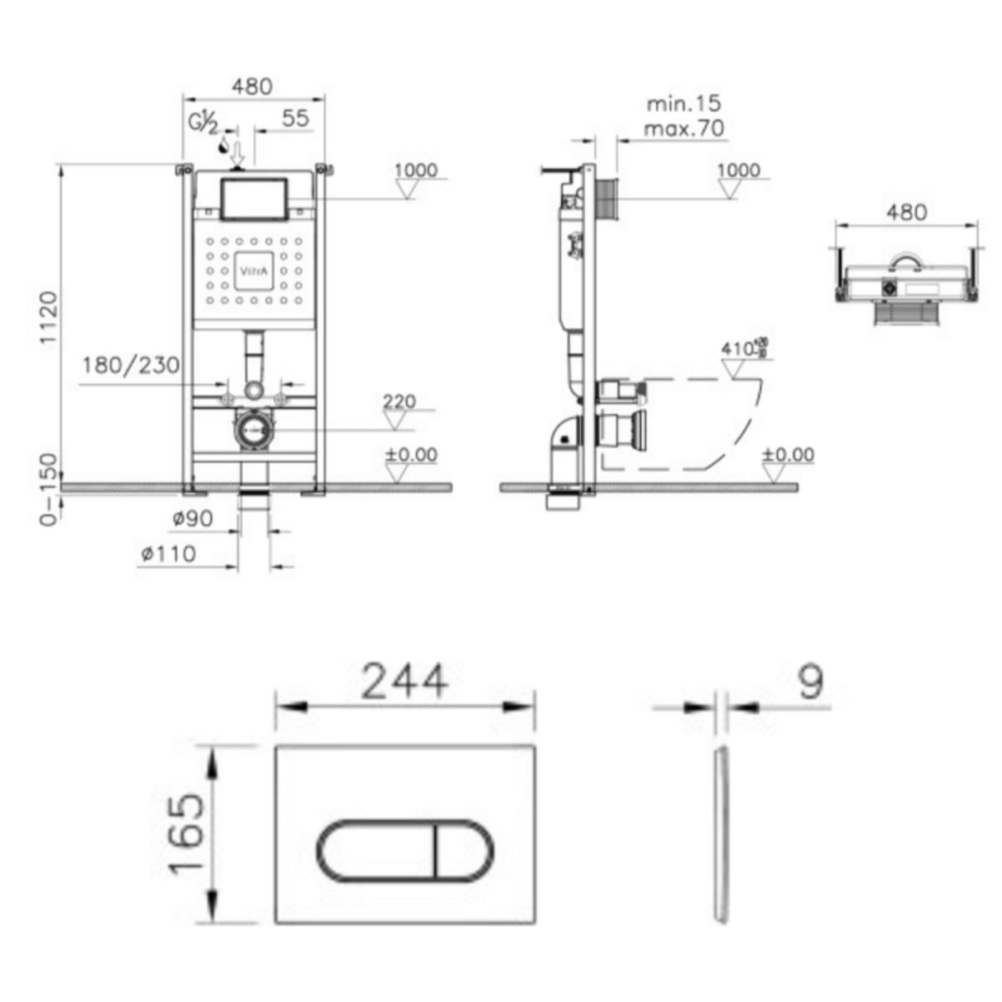 Bâti-support V-Fix Core auto-portant + Plaque Root Round Or brossée