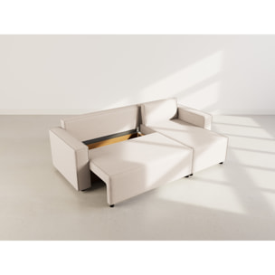 Jonas - canapé d'angle réversible 4 places convertible avec coffre en tissu texturé - Beige