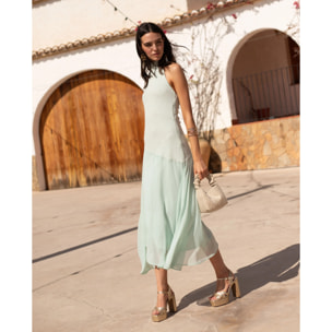 Vestido midi asimétrico con cuello halter