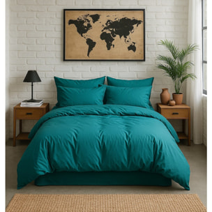 Paire de Taies D'oreiller Avec Volant 100% Percale De Coton Lavé Bleu Canard