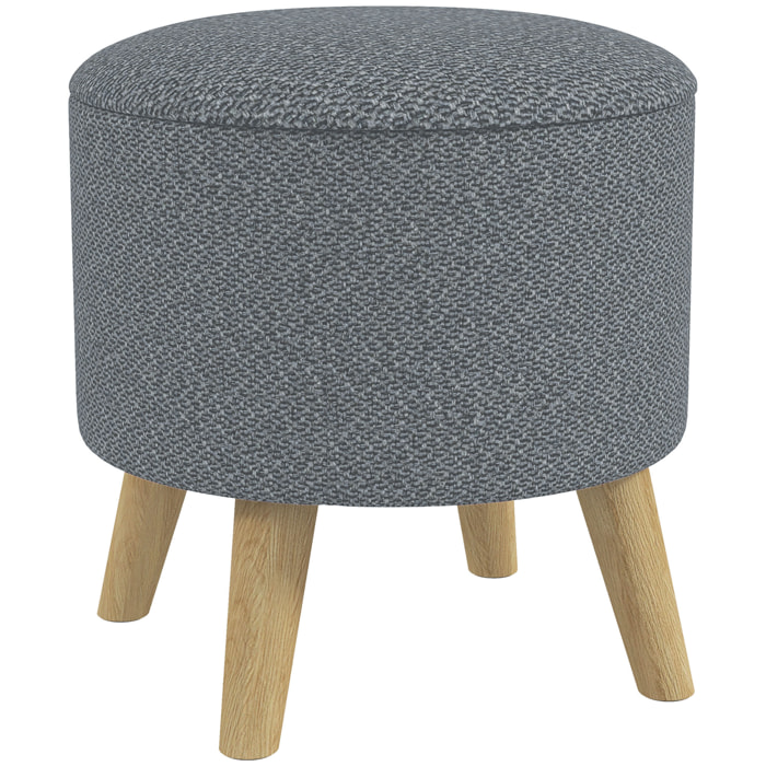 Pouf repose-pied tabouret avec coffre de rangement - pieds bois tissu aspect lin gris