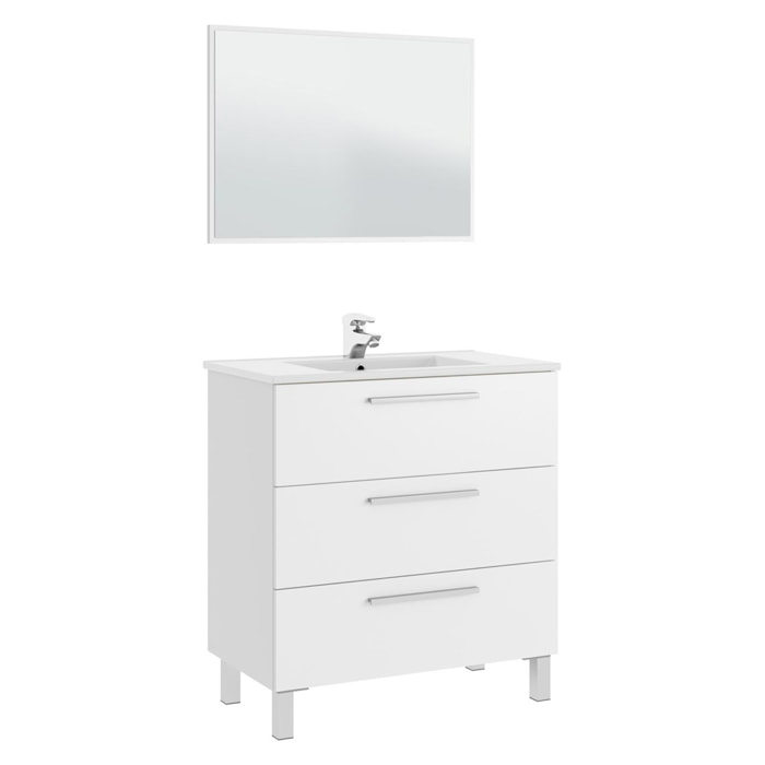 Mueble baño alise 3c 80cm color blanco brillo con espejo, sin lavabo