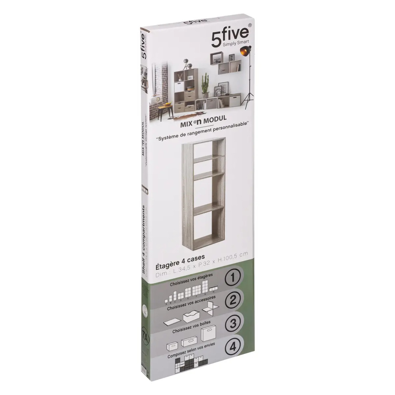 Étagère colonne 4 cases "Mix N' Modul" effet chêne gris