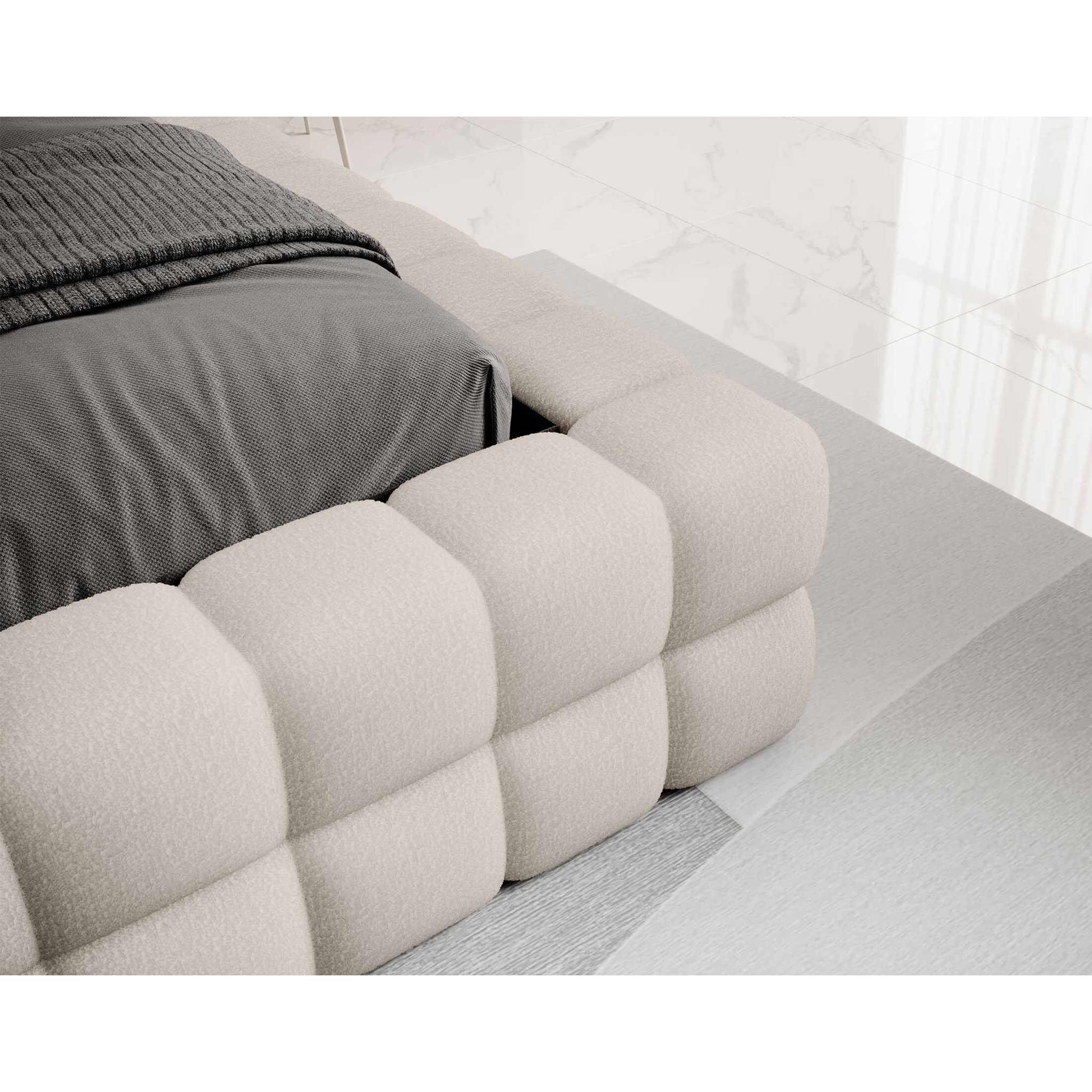 Kingston - lit coffre - 180x200 - sommier inclus - en tissu bouclette - Beige