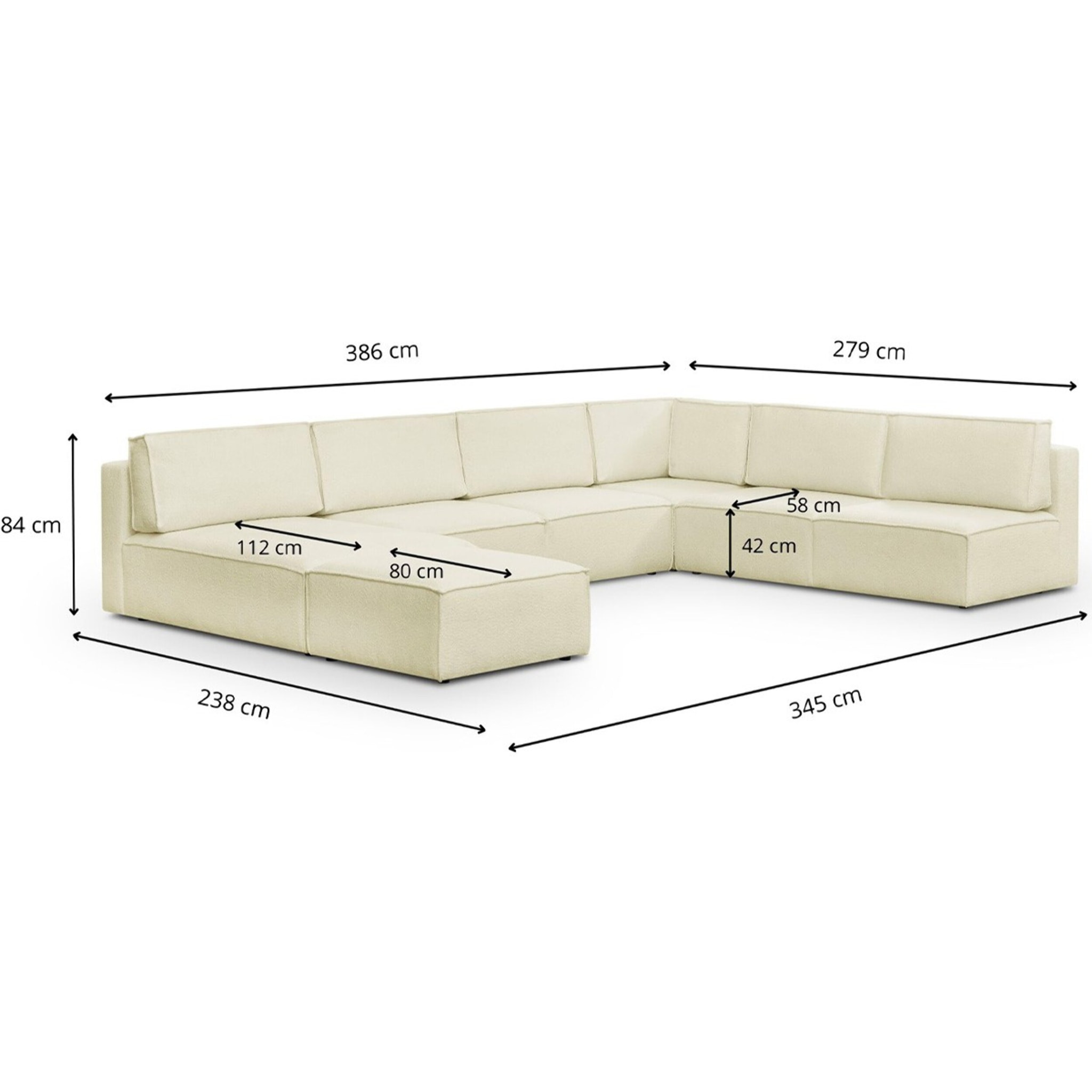 Canapé d'angle droit convertible 10+1 places en tissu bouclé - HARPER MOD