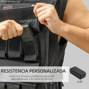 Chaleco Lastrado 20kg Chaleco de Lastre Ajustable con 20 Paquetes de Peso Banda Reflectante Chaleco Peso para Entrenamiento Fuerza Jogging Crossfit Negro
