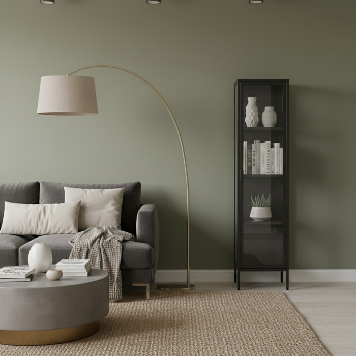 Buffet. vaisselier acier et verre trempé 1 porte 160cm noir - Arkansas