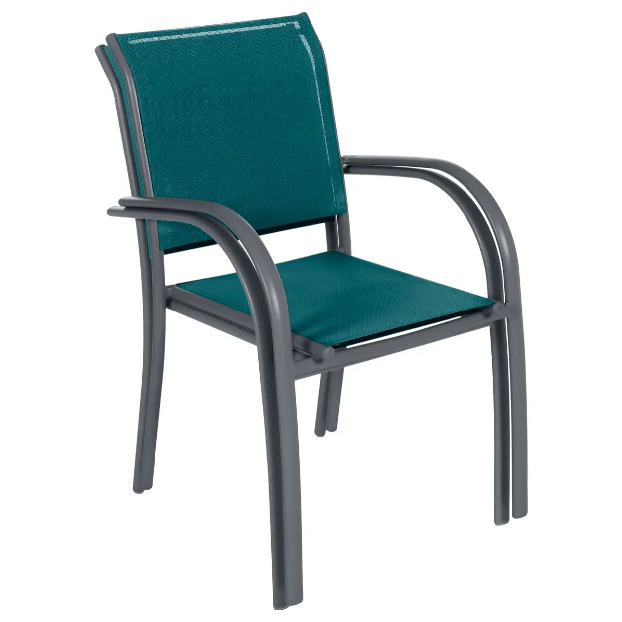 Fauteuil de jardin empilable "Piazza" bleu canard & graphite en aluminium traité époxy