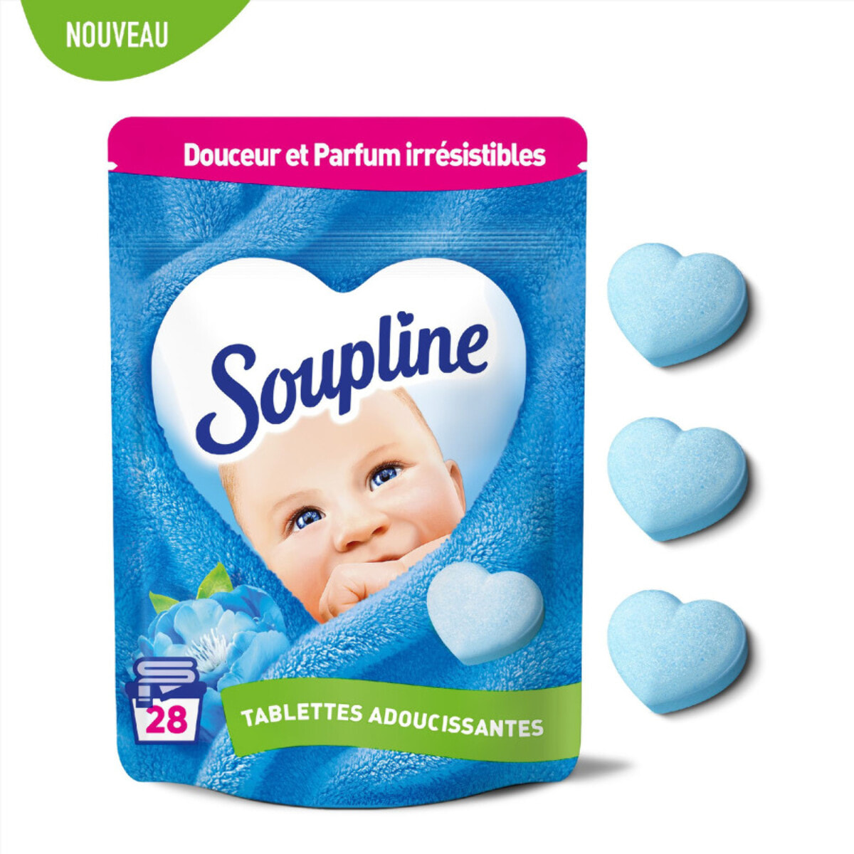 Pack de 12 - Soupline Tablettes Adoucissantes Cœurs Éclat de Fraîcheur - 28 pièces