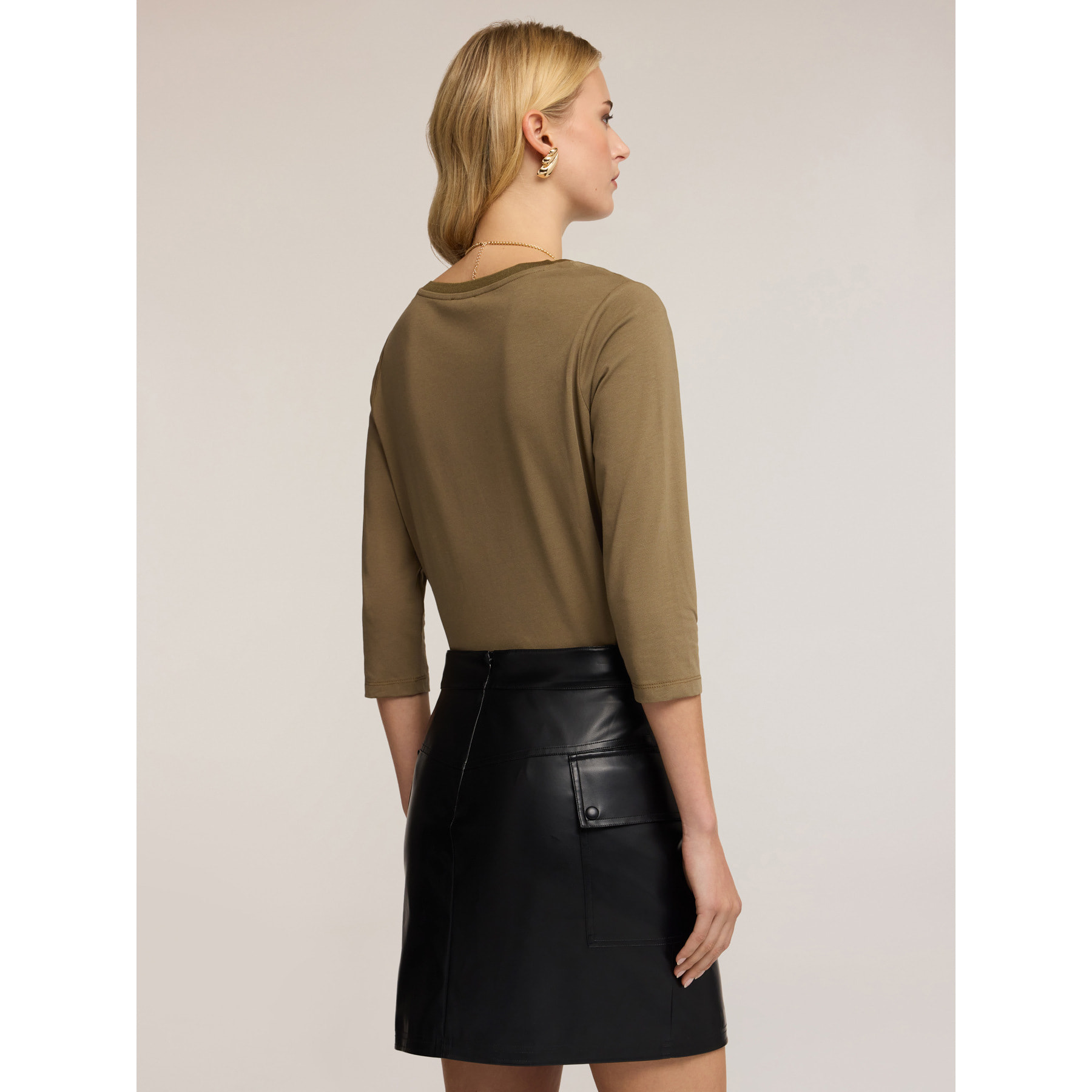 Motivi - T-shirt basic bimaterica - Verde militare