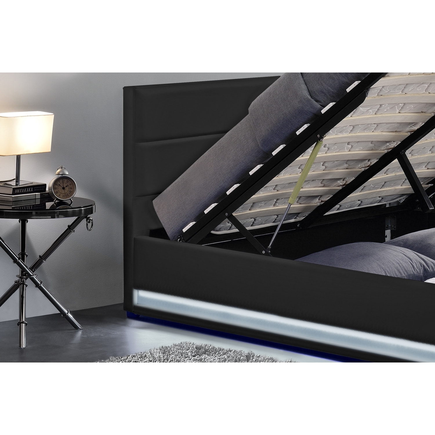 Structure de lit LED avec rangements 140 x 190 cm noir ALICANTE