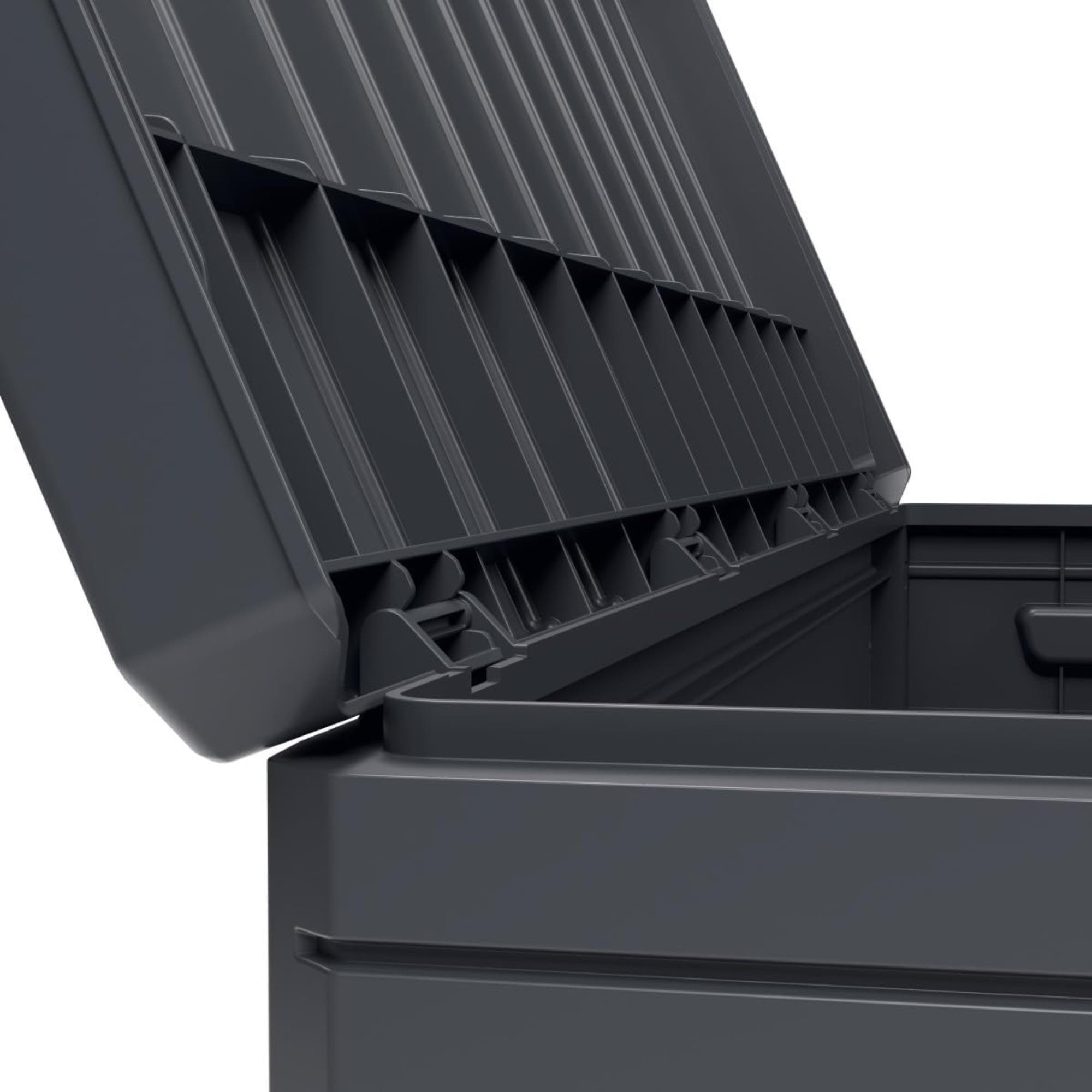 Baúl para exterior de 350L con cerradura, en color Gris oscuro y resistente al agua - 118,5x52x56,8cm