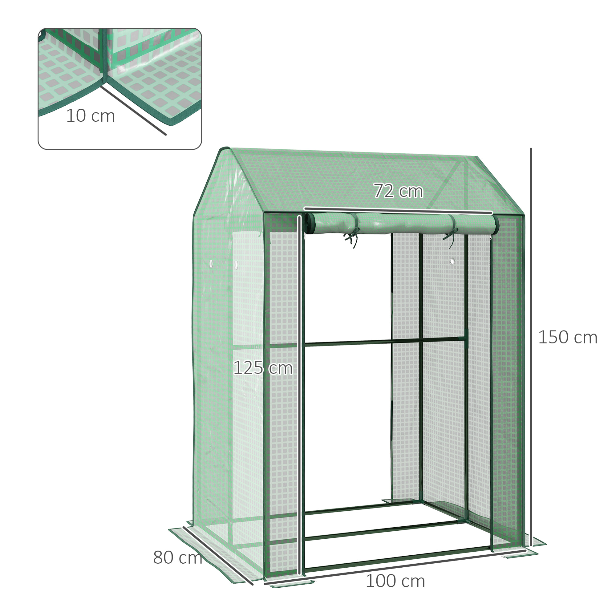 Serre de jardin avec 2 espaces et 2 portes enroulables - 0,8 m² Serre à tomates dim. 1L x 0,8l x 1,5H m, Acier et PE haute densité