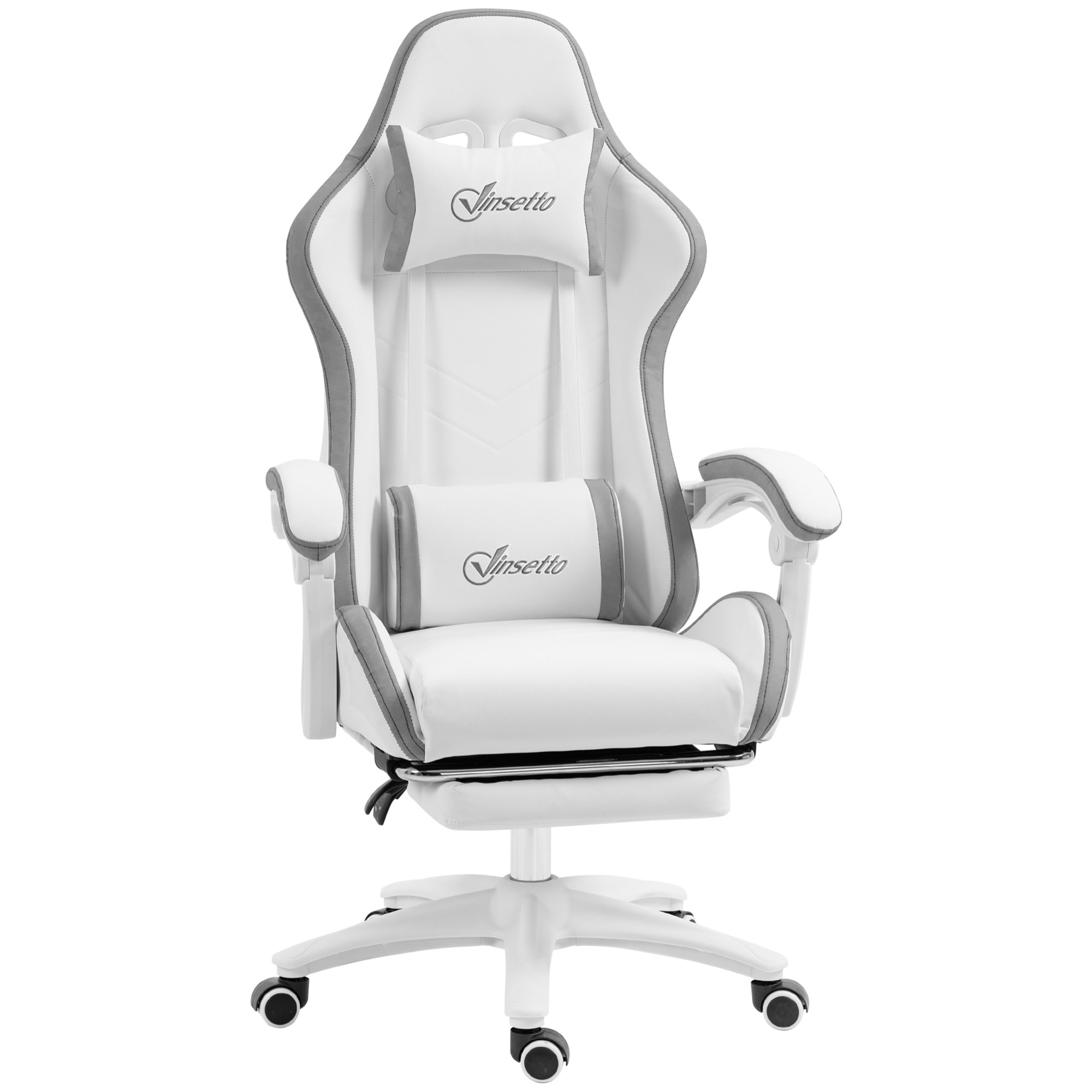 Chaise de bureau gaming - inclinable, pivotant, réglable - coussins lombaires têtière inclus - gris blanc