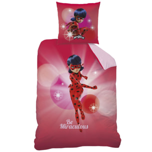 Parure de lit imprimée double face 100% coton, MIRACULOUS LADYBUG HÉROÏNE