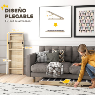 Rampa para Perros Plegable y Altura Ajustable 41-60 cm, Rampa para Mascotas de Madera con Alfombrilla Antideslizante y Asa, para Perros Pequeños Medianos y Grandes, para Cama Sofá, 120x50x60 cm