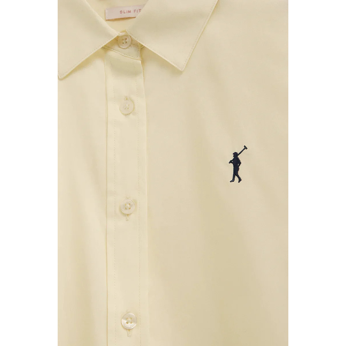 Camisa de popelín amarillo pastel con corte slim y bordado Rigby Go