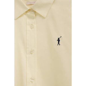 Camisa de popelín amarillo pastel con corte slim y bordado Rigby Go