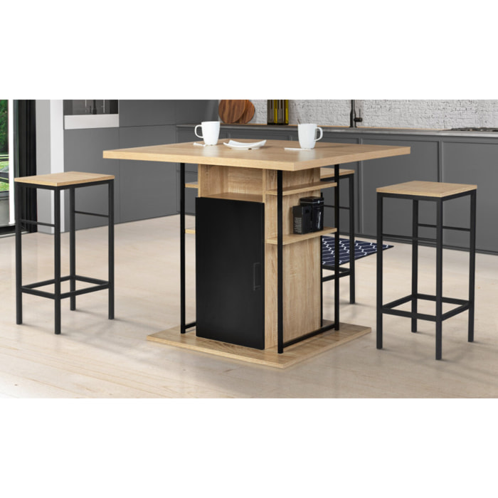 Ilot central 110 cm avec rangements - Bois - Noir