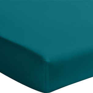 Drap Housse - Bonnet 30cm 100% Percale De Coton Lavé Bleu Canard