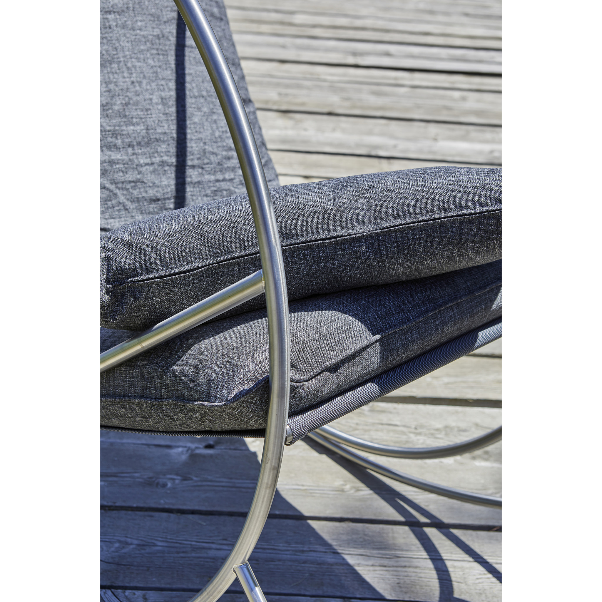CAPRERA - Fauteuil à bascule de jardin en inox et toile plastifiéee