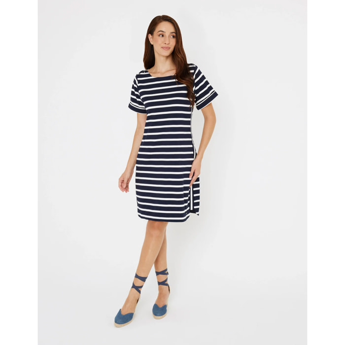 Vestido Corto Rayas Blanco Azul Marino - Marini