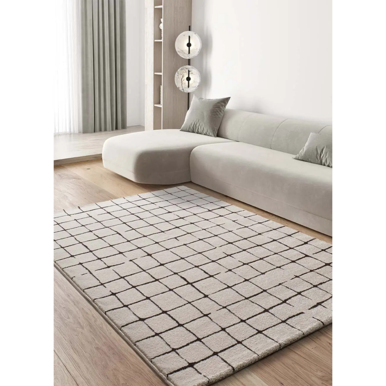 RETRO Alfombra pelo corto con diseño geométrico en blanco y negro, varias medidas disponibles.