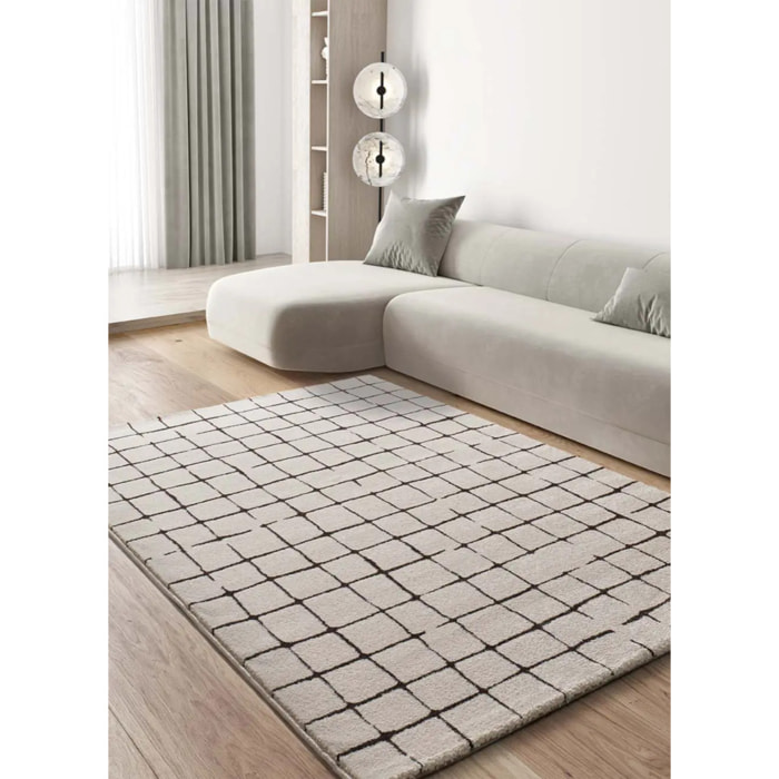 RETRO Alfombra pelo corto con diseño geométrico en blanco y negro, varias medidas disponibles.