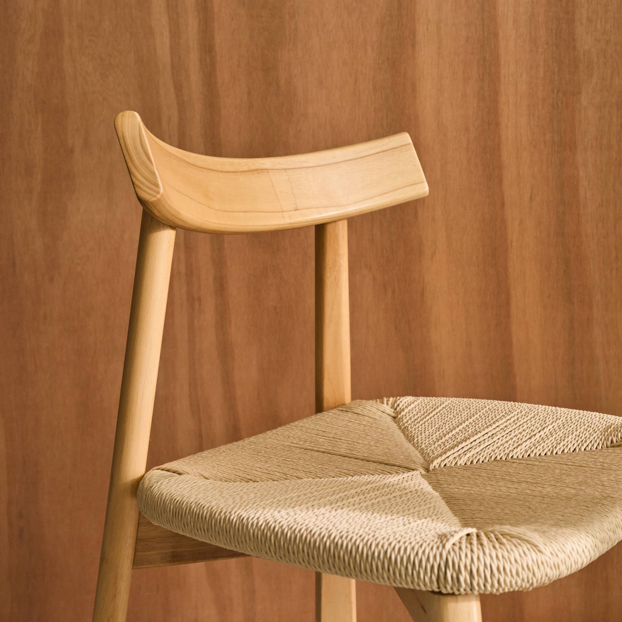 Lot de 2 chaises scandinaves en bois d'hévéa naturel et assise en corde beige