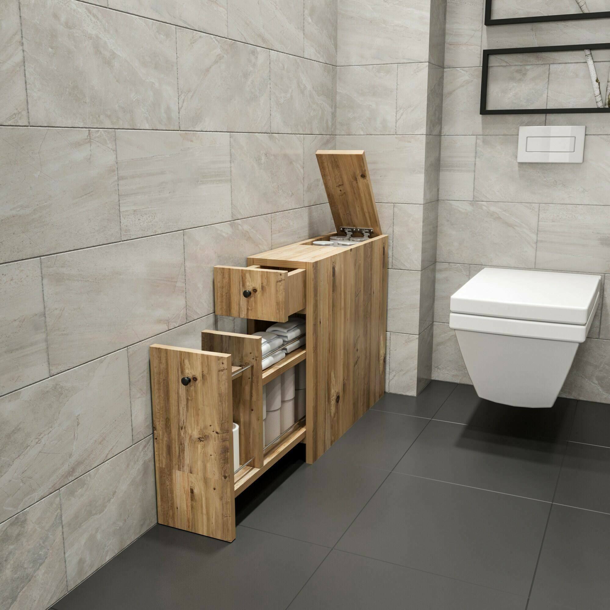 Mobile sottolavabo Isidora, Mobiletto da bagno, Contenitore porta lavabo, Armadio per lavandino, 20x60h55 cm, Quercia