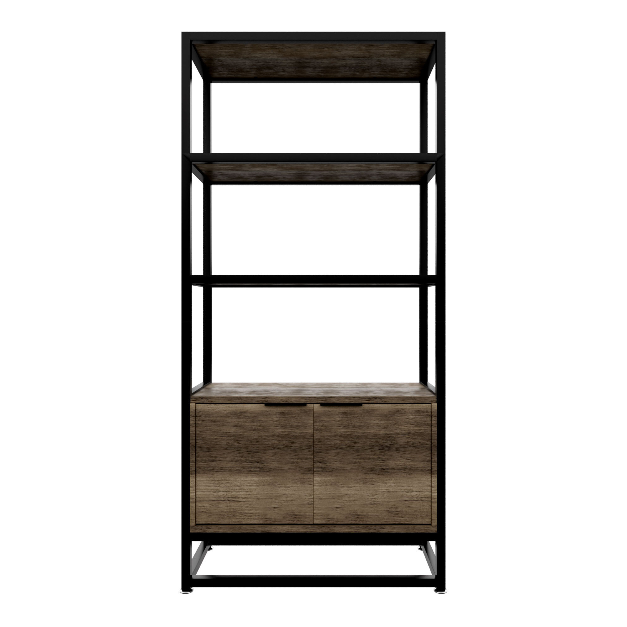 Edo - Scaffale Libreria a Muro 76x162,5x33,5 cm 3 Ripiani con Mobiletto 2 Ante in Legno Bleach Struttura in Metallo Nero