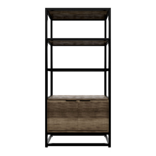 Edo - Scaffale Libreria a Muro 76x162,5x33,5 cm 3 Ripiani con Mobiletto 2 Ante in Legno Bleach Struttura in Metallo Nero