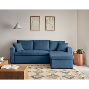 Cyrus - canapé d'angle réversible 4 places - convertible avec coffre - en velours côtelé - Bleu