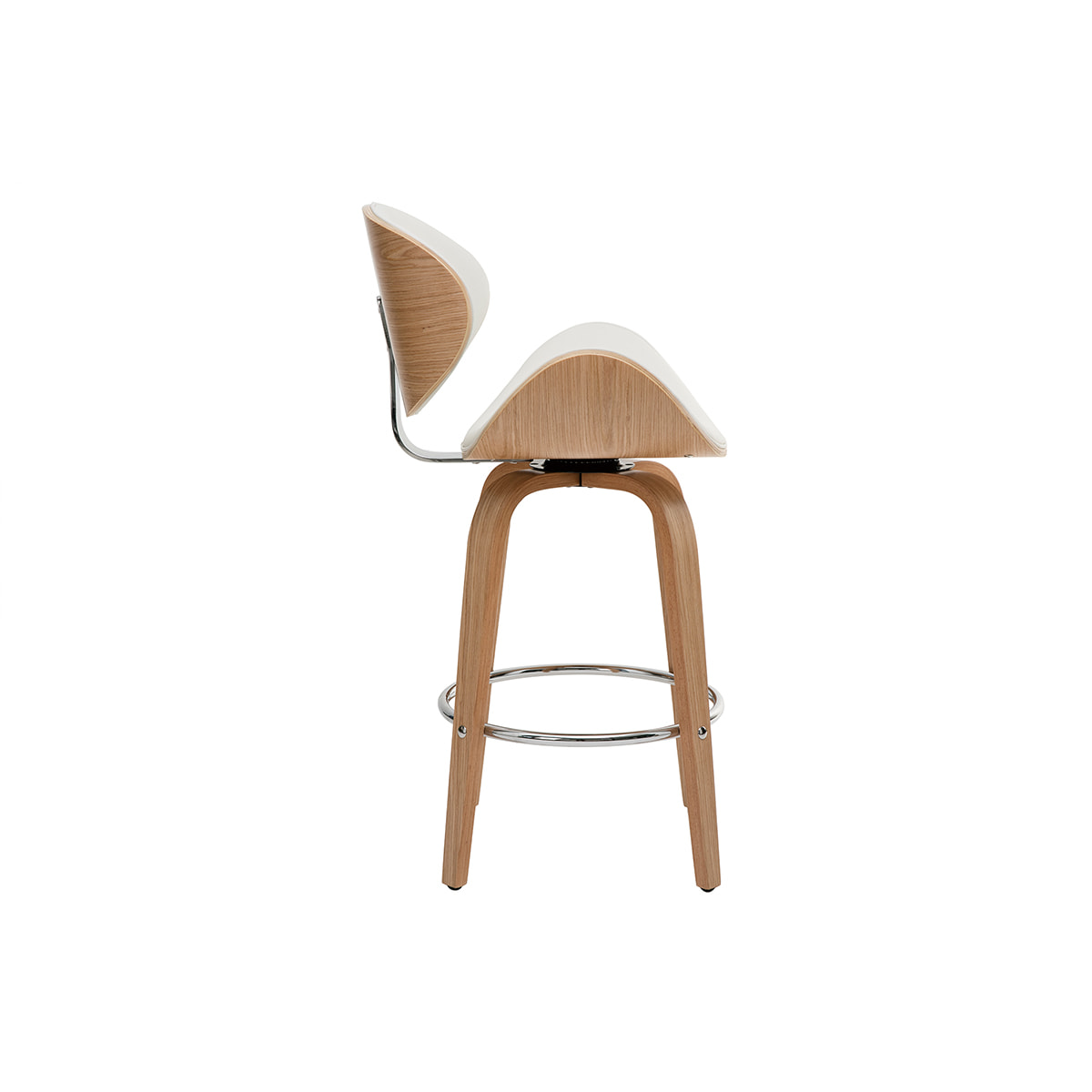 Tabouret de bar pivotant blanc et bois clair 65 cm WALNUT