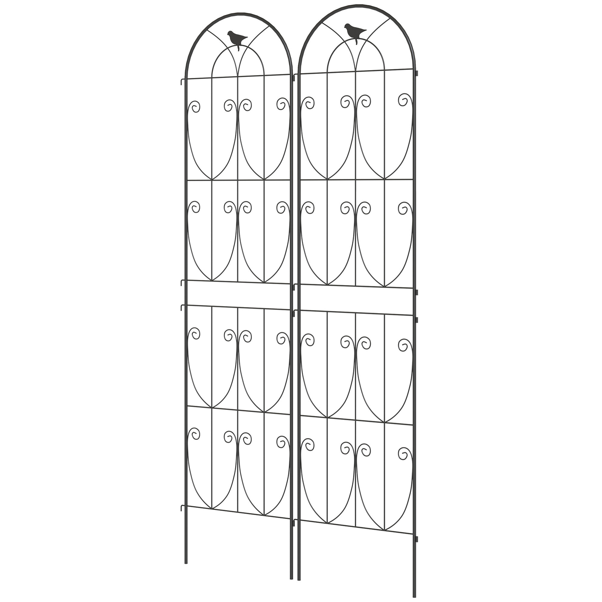 Treillis de jardin effet fer forgé oiseau - 2 supports plantes grimpantes - 50 x 220 cm - métal époxy noir