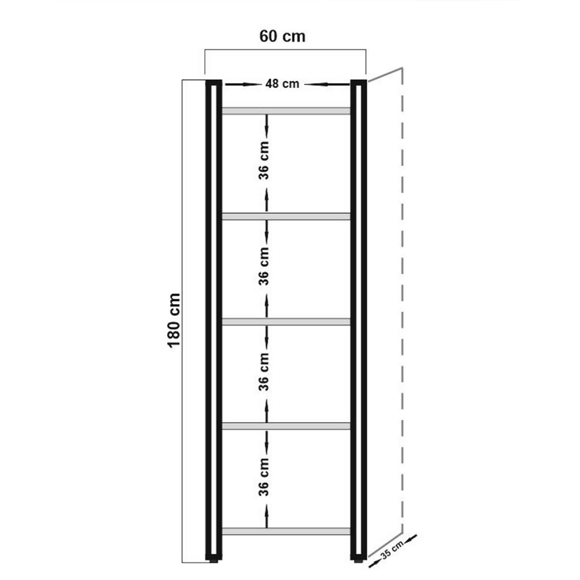 Libreria Dpig, Scaffale da ufficio, Mobile portalibri, Biblioteca, 60x35h180 cm, Quercia e Nero