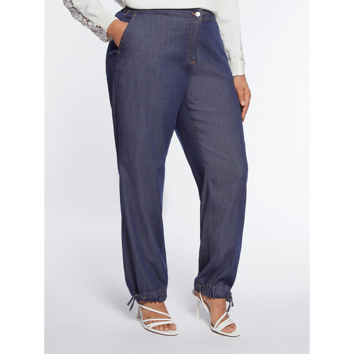 Fiorella Rubino - Jeans ampi fluidi con coulisse al fondo - Blu