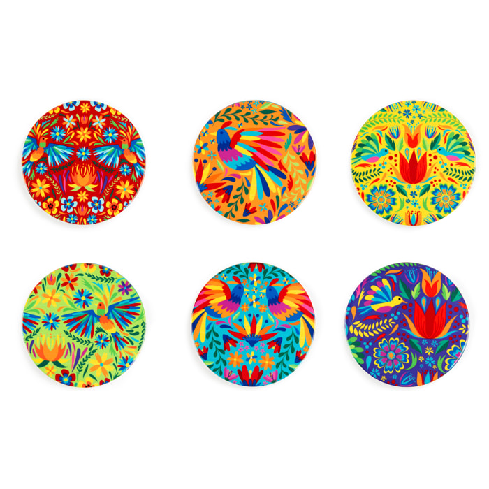 Set de 6 dessous de verre Excelsa Mexcican Flowers, en dolomite et liège, diamètre 10,5 cm, multicolores