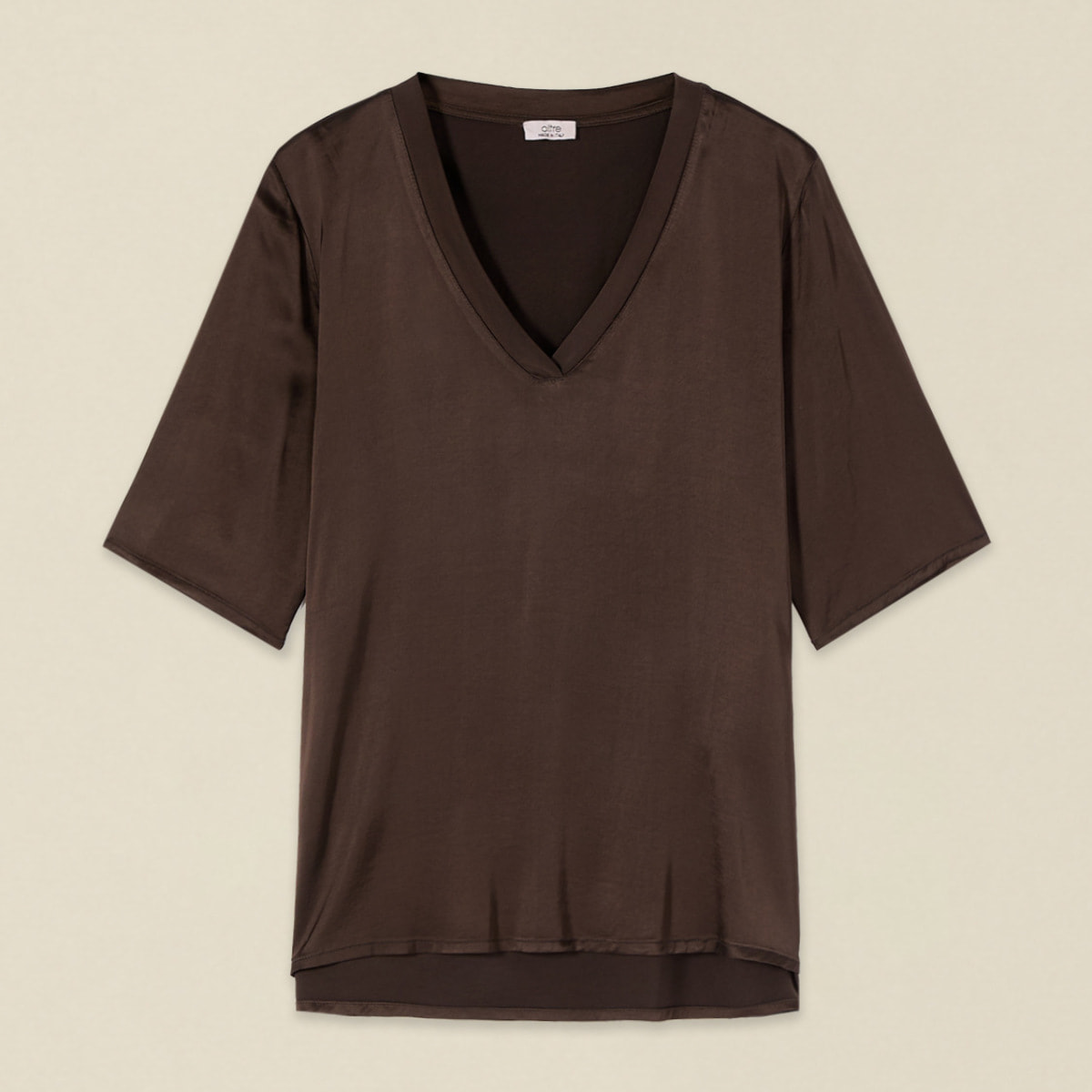 Oltre - Blusa maniche corte in raso - Marrone