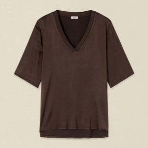 Oltre - Blusa maniche corte in raso - Marrone