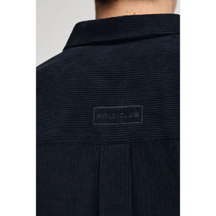 Camicia blu marino in velluto a coste con collo francese e logo Polo Club