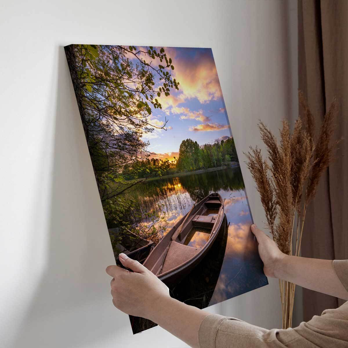 Tableau paysage Reflet dans le bateau Toile imprimée