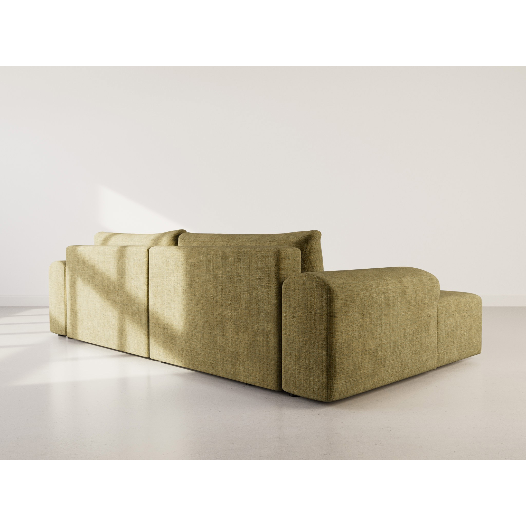 Rebecca - canapé d'angle gauche 4 places convertible avec coffre en velours texturé - Vert Olive